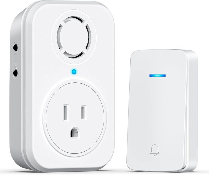 Aida Wireless Doorbell, Self-powered Doorbell with Extra Socket, No Battery Required Push Button, Cordless Door Bell Ringer, 5 Volume Levels with 32 Doorbell Chimes (White, 1 Button & 1 Receiver) - Image 1